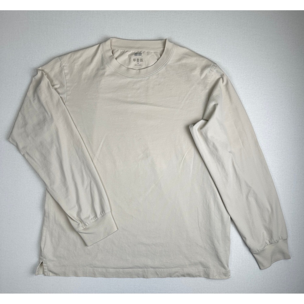 Uniqlo Airism Long Sleeve T Shirt Beige Lightweight Stretch Men's M